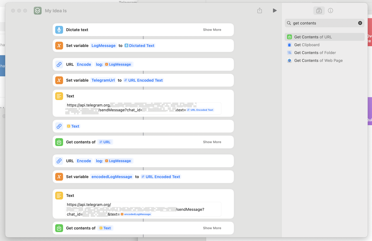 OpenClaw Shortcut — dictate, URL-encode, send to Telegram channel